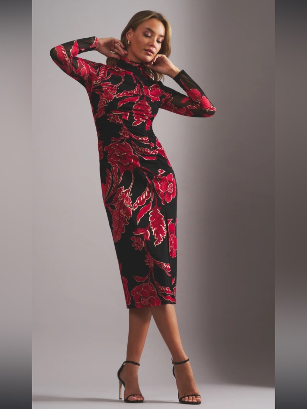 NWT Adrianna Papell Floral Mesh Bodycon Maxi  Dress 0